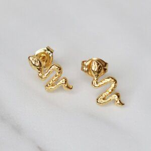 Tiny Serpent Stud Earrings | 24K Gold Plated